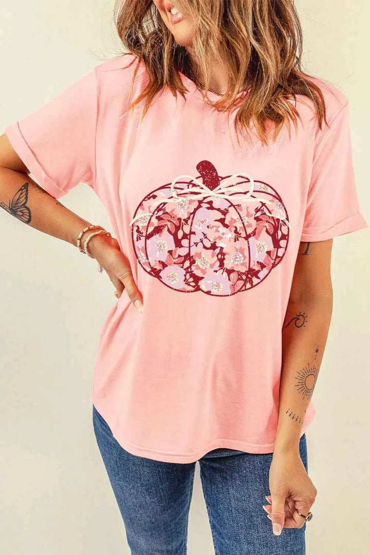 Pumpkin Graphic Round Neck Long Sleeve T-Shirt - GiFTiFY