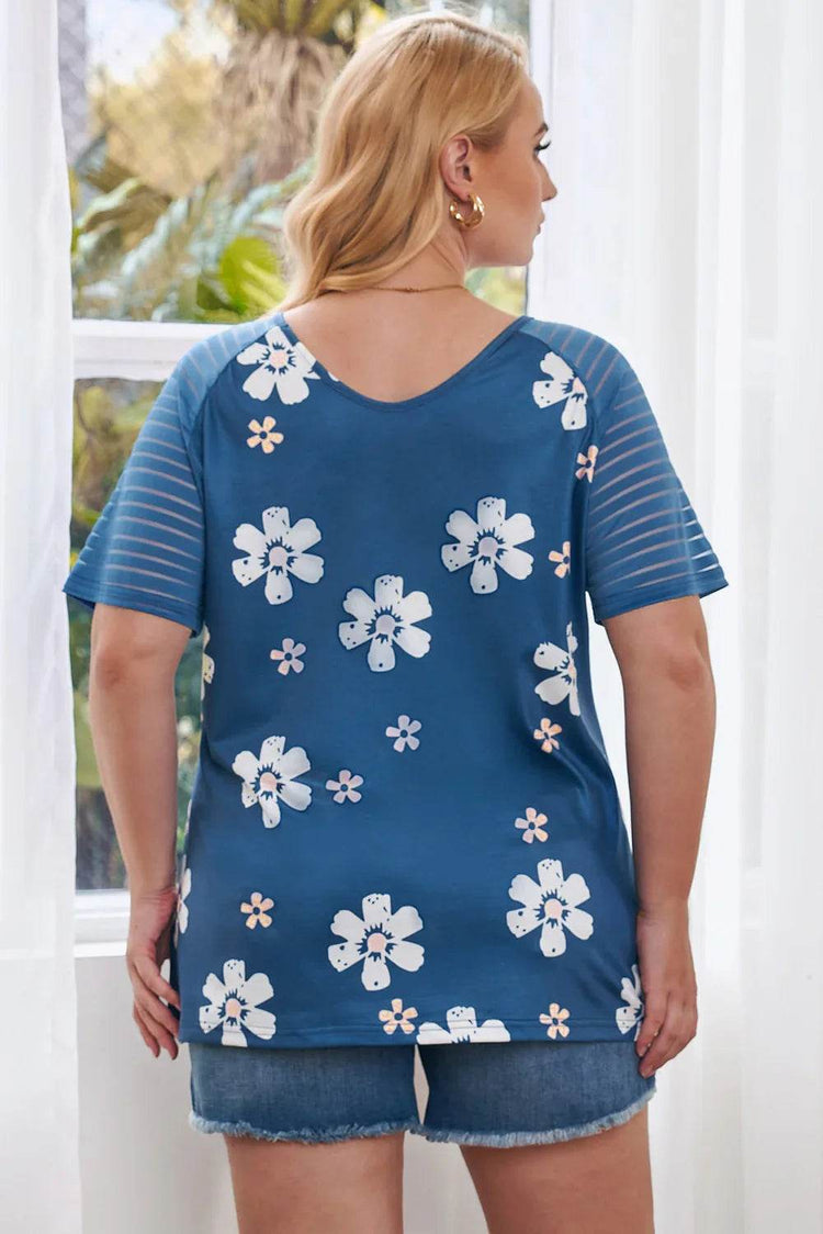 Plus Size V-Neck Raglan Sleeve Tee - GiFTiFY
