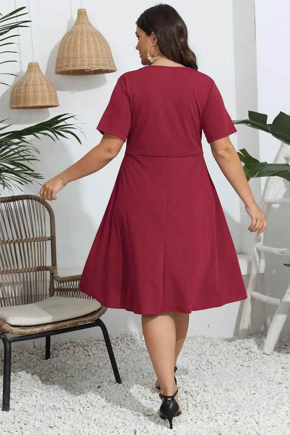 Plus Size Round Neck Openwork Dress - GiFTiFY
