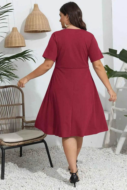 Plus Size Round Neck Openwork Dress - GiFTiFY