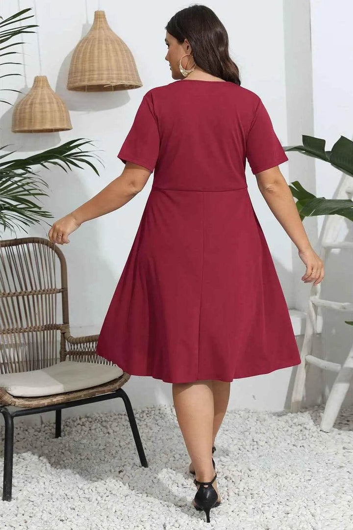 Plus Size Round Neck Openwork Dress - GiFTiFY