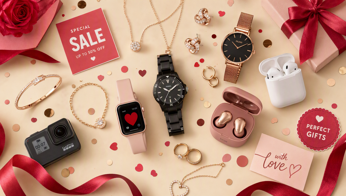 Top-down flat lay of best-selling gifts curated across categories on a soft cream backdrop