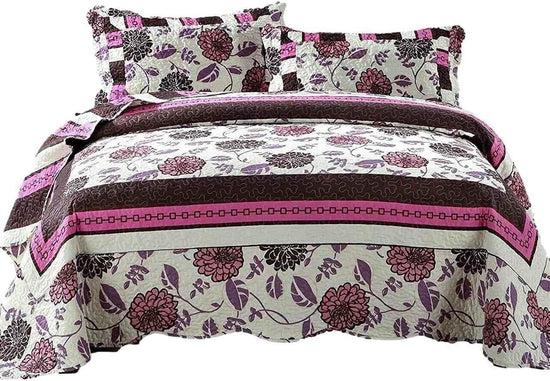 DaDa Bedding Bohemian Purple Blooms Floral Garden Pink Brown Bedspread Set (KBJ1629) - GiFTiFY