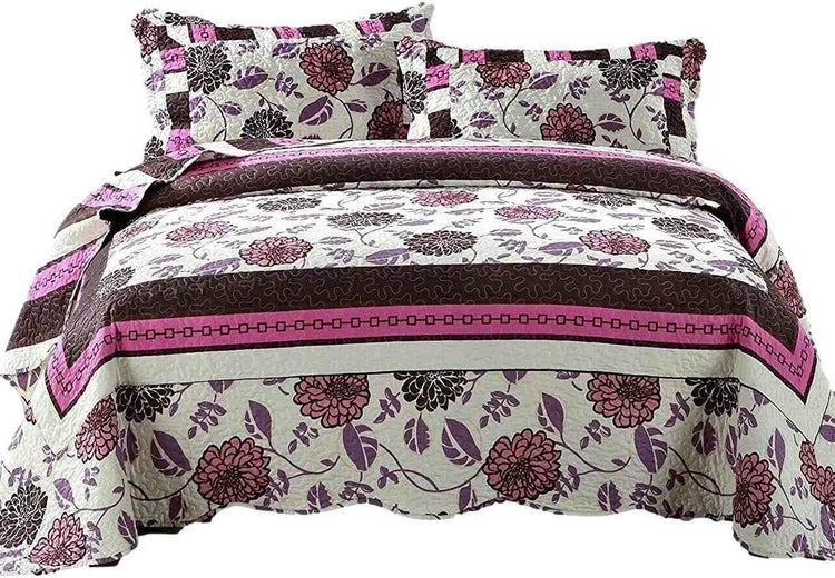 DaDa Bedding Bohemian Purple Blooms Floral Garden Pink Brown Bedspread Set (KBJ1629) - GiFTiFY