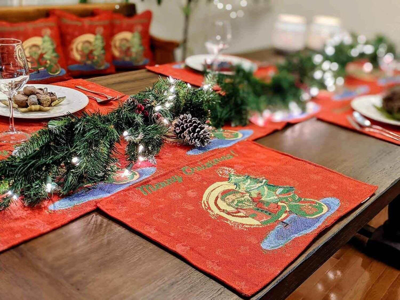 DaDa Bedding Red Santa Claus Christmas Tree Woven Tapestry Dining Table Runner (17615) Table Runners by DaDalogy Bedding Collection