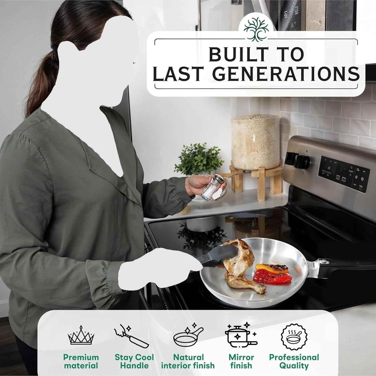 11-Inch Chef Skillet – Quick & Even Heat Distribution – Lightweight Cast Aluminum Frying Pan - GiFTiFY