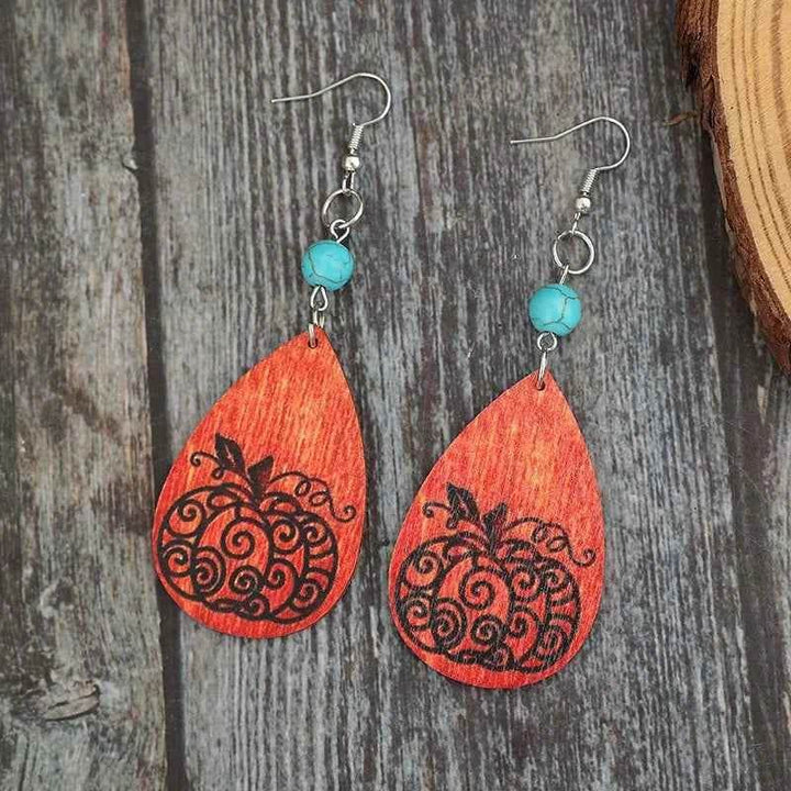 Turquoise Wooden Pumpkin Teardrop Earrings - GiFTiFY