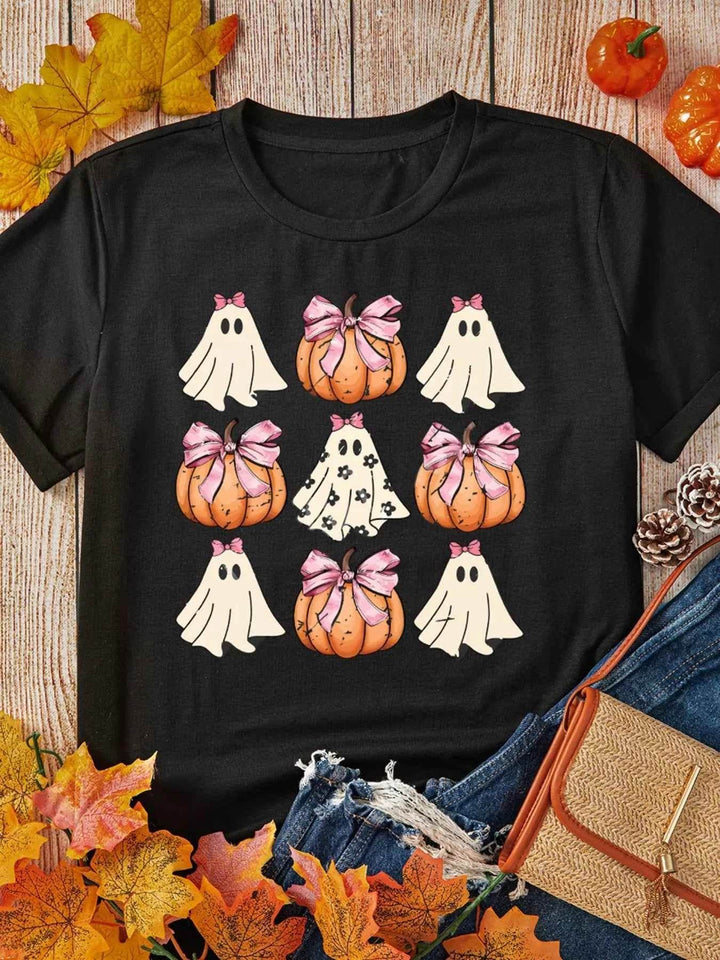 Halloween Bowknot Ghost Pumpkin Graphic T Shirt - GiFTiFY