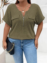 Plus Size Ribbed Half Zip Relaxed Fit T-Shirt - GiFTiFY