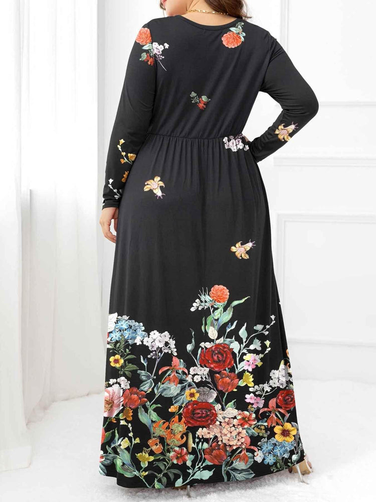 Plus Size Round Neck Maxi Dress with Pockets - GiFTiFY