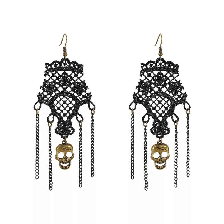 Halloween Lace Skull Necklace and Earrings Jewelry Set - GiFTiFY