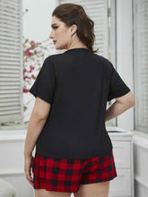 Plus Size Round Neck Tee Shirt and Plaid Shorts Lounge Set - GiFTiFY