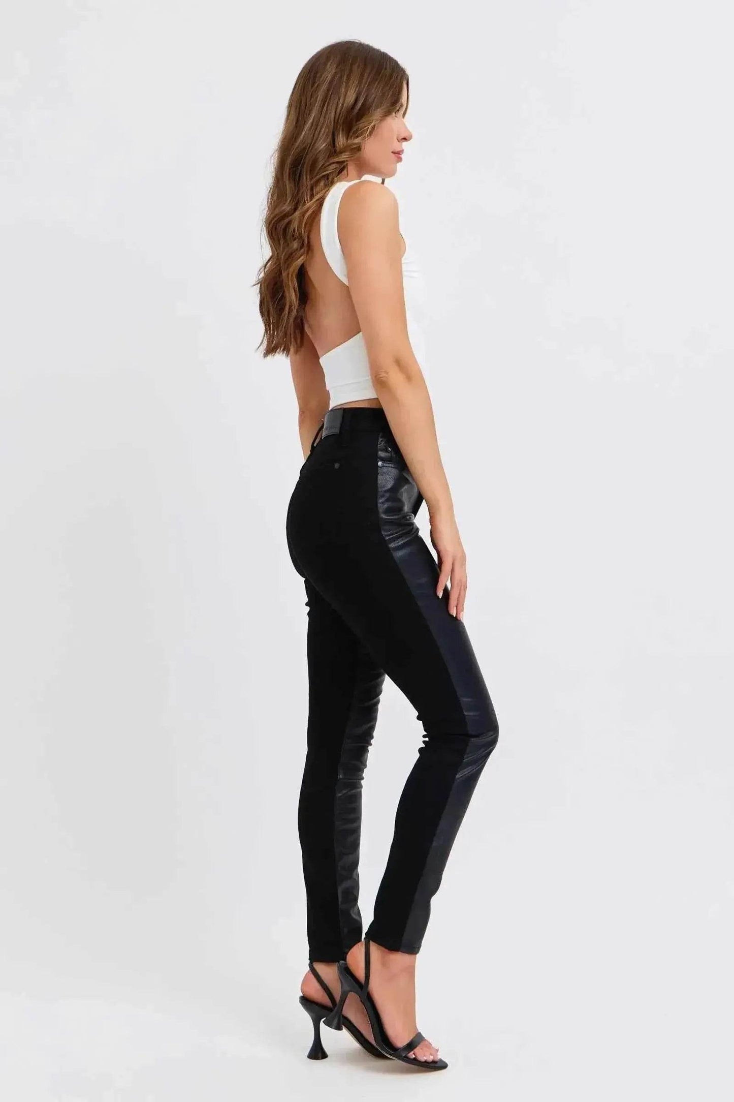 Judy Blue Plus Size HW Faux Leather Skinny Pants - GiFTiFY