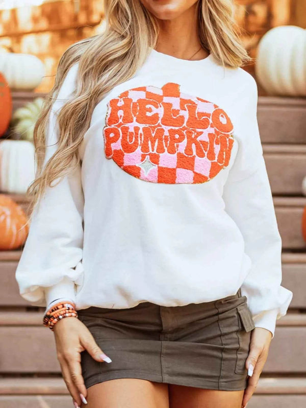 Halloween Pumpkin Patched Pattern Long Sleeve Sweatshirt - GiFTiFY