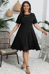 Plus Size Round Neck Openwork Dress - GiFTiFY