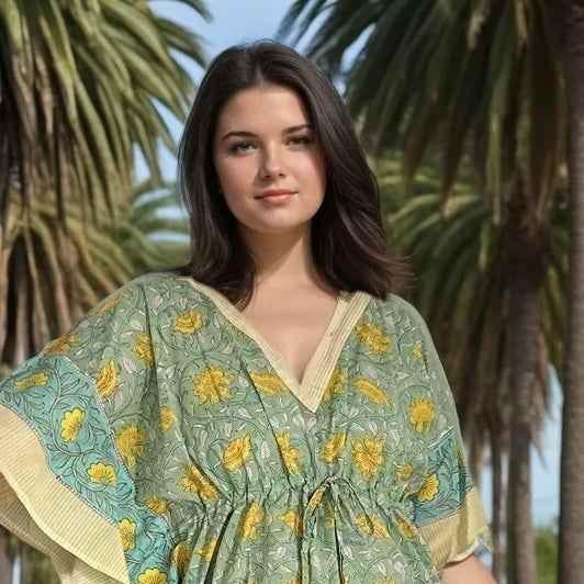 Soléa Block Print Cotton Caftan - GiFTiFY