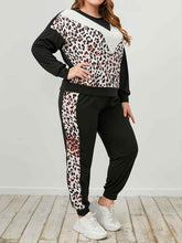 Plus Size Leopard Sweatshirt and Sweatpants Set - GiFTiFY