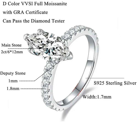 FEOBUR 2CT Marquise Moissanite Ring
