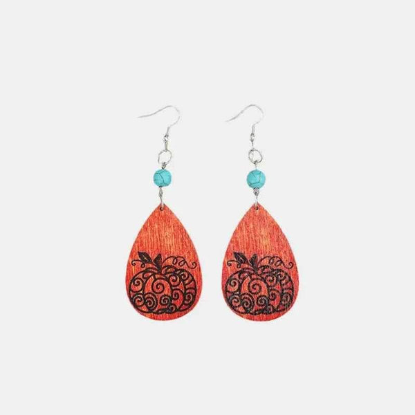 Turquoise Wooden Pumpkin Teardrop Earrings - GiFTiFY