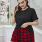 Plus Size Round Neck Tee Shirt and Plaid Shorts Lounge Set - GiFTiFY