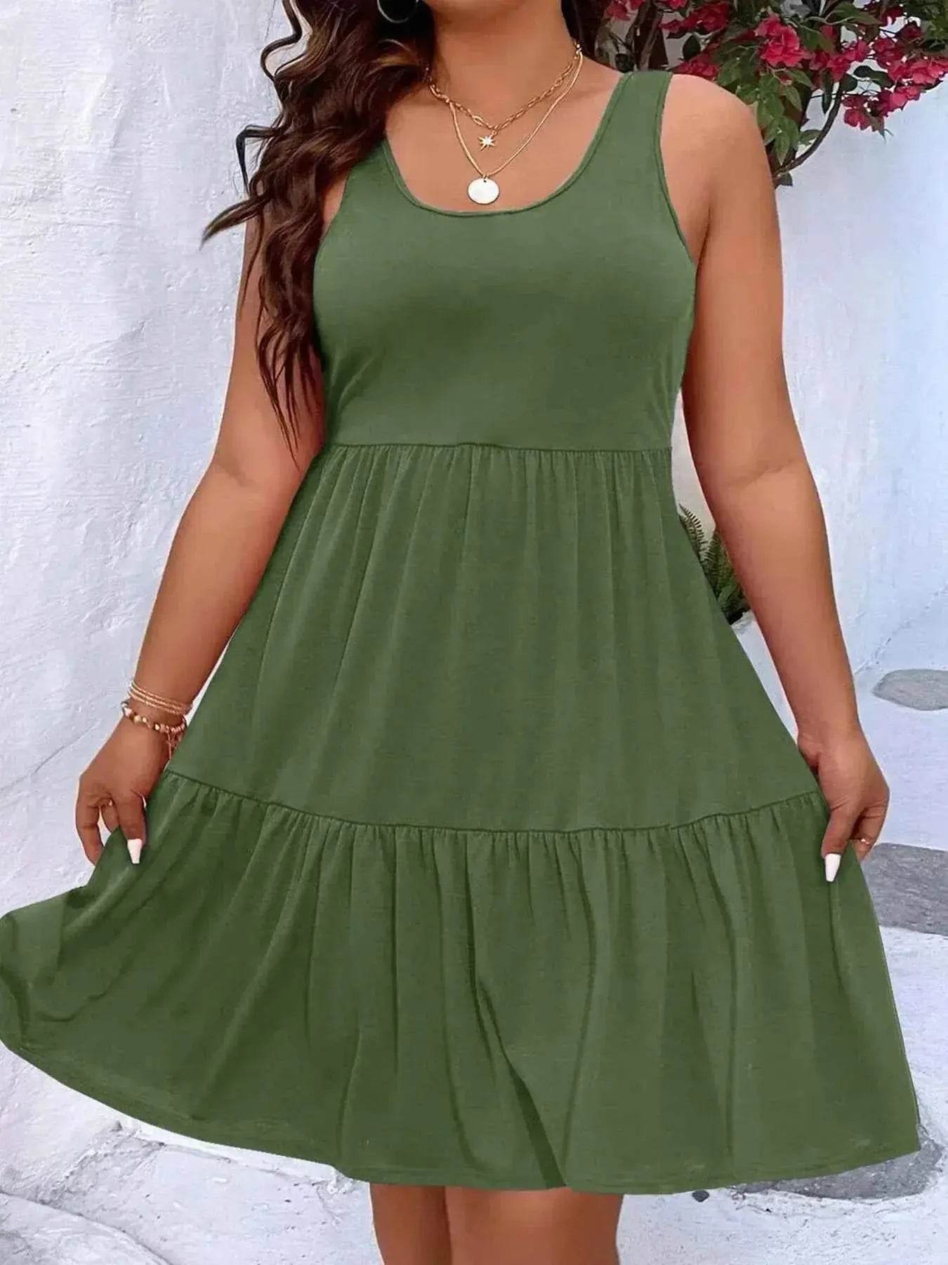Plus Size Tiered Scoop Neck Tank Dress - GiFTiFY