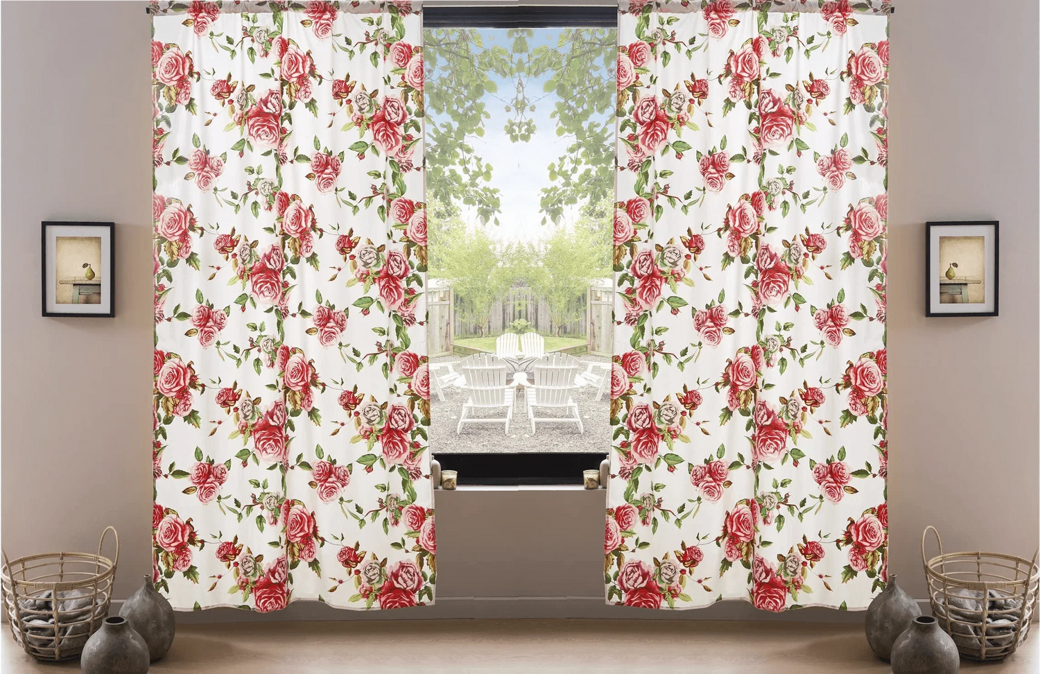 DaDa Bedding Set of 2-Pieces Romantic Roses Pink Floral Sheer Window Panel Curtains (JHW-879) - GiFTiFY
