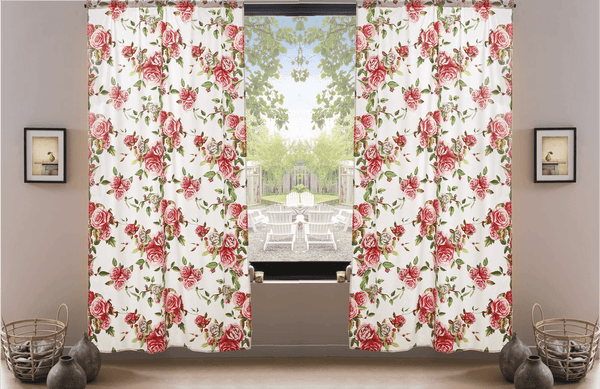 DaDa Bedding Set of 2-Pieces Romantic Roses Pink Floral Sheer Window Panel Curtains (JHW-879) - GiFTiFY