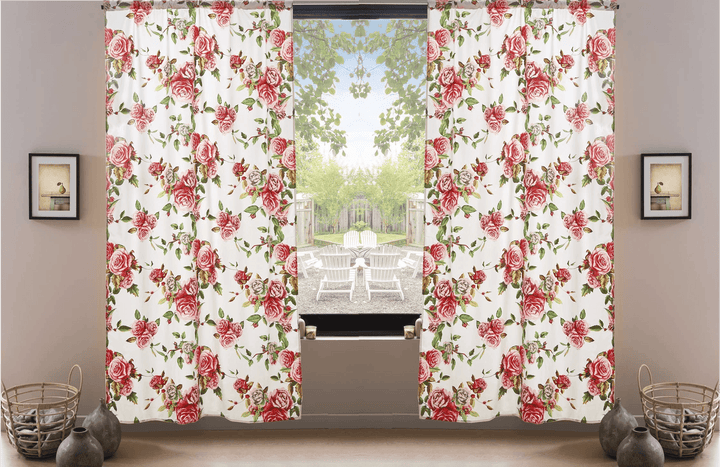 DaDa Bedding Set of 2-Pieces Romantic Roses Pink Floral Sheer Window Panel Curtains (JHW-879) - GiFTiFY