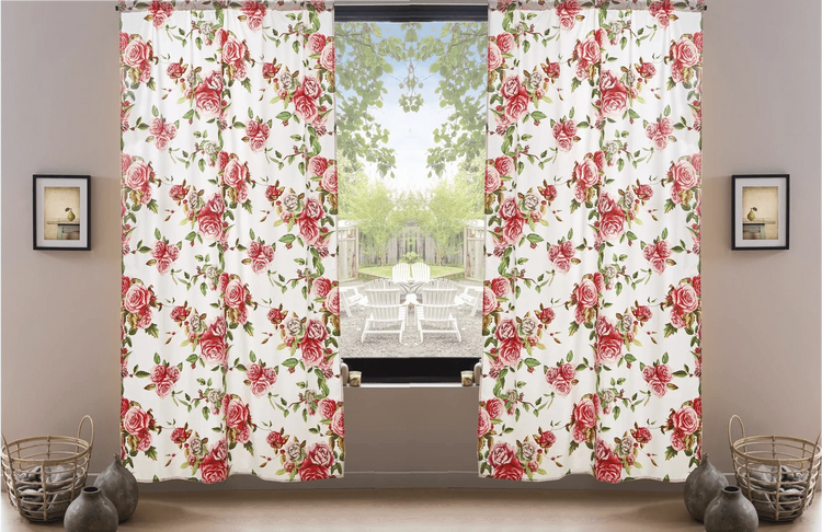 DaDa Bedding Set of 2-Pieces Romantic Roses Pink Floral Sheer Window Panel Curtains (JHW-879) - GiFTiFY