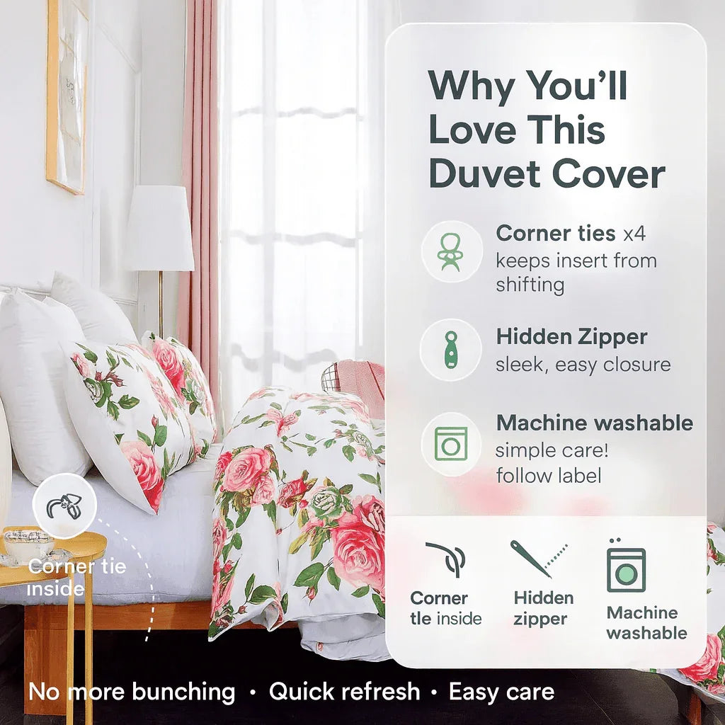 DaDa Bedding Romantic Roses Lovely Spring Pink Floral Duvet Cover Set w/ Pillow Cases (JHW-879) Duvet Covers by DaDalogy Bedding Collection