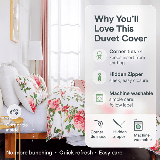 DaDa Bedding Romantic Roses Lovely Spring Pink Floral Duvet Cover Set w/ Pillow Cases (JHW-879)