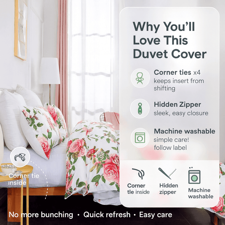 DaDa Bedding Romantic Roses Lovely Spring Pink Floral Duvet Cover Set w/ Pillow Cases (JHW-879) - GiFTiFY