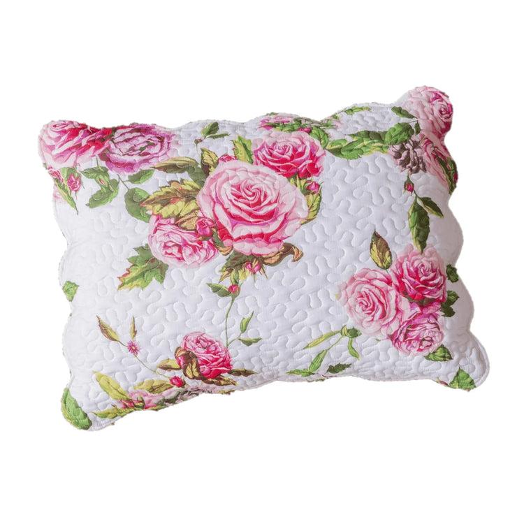 DaDa Bedding Romantic Roses Spring Floral Pink Scalloped Pillow Sham 1-Piece (JHW879) - GiFTiFY