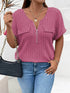 Plus Size Ribbed Half Zip Relaxed Fit T-Shirt - GiFTiFY