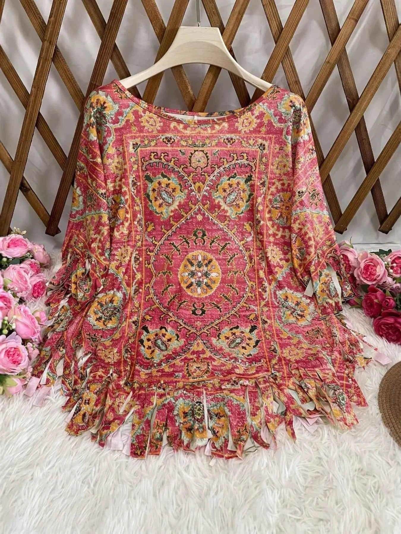 Plus Size Fringe Round Neck Cover Up - GiFTiFY