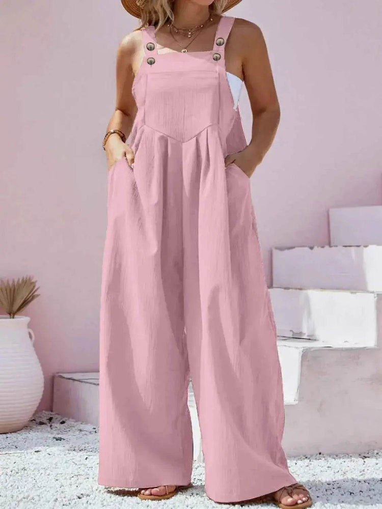 Plus Size Square Neck Wide Leg Overalls - GiFTiFY