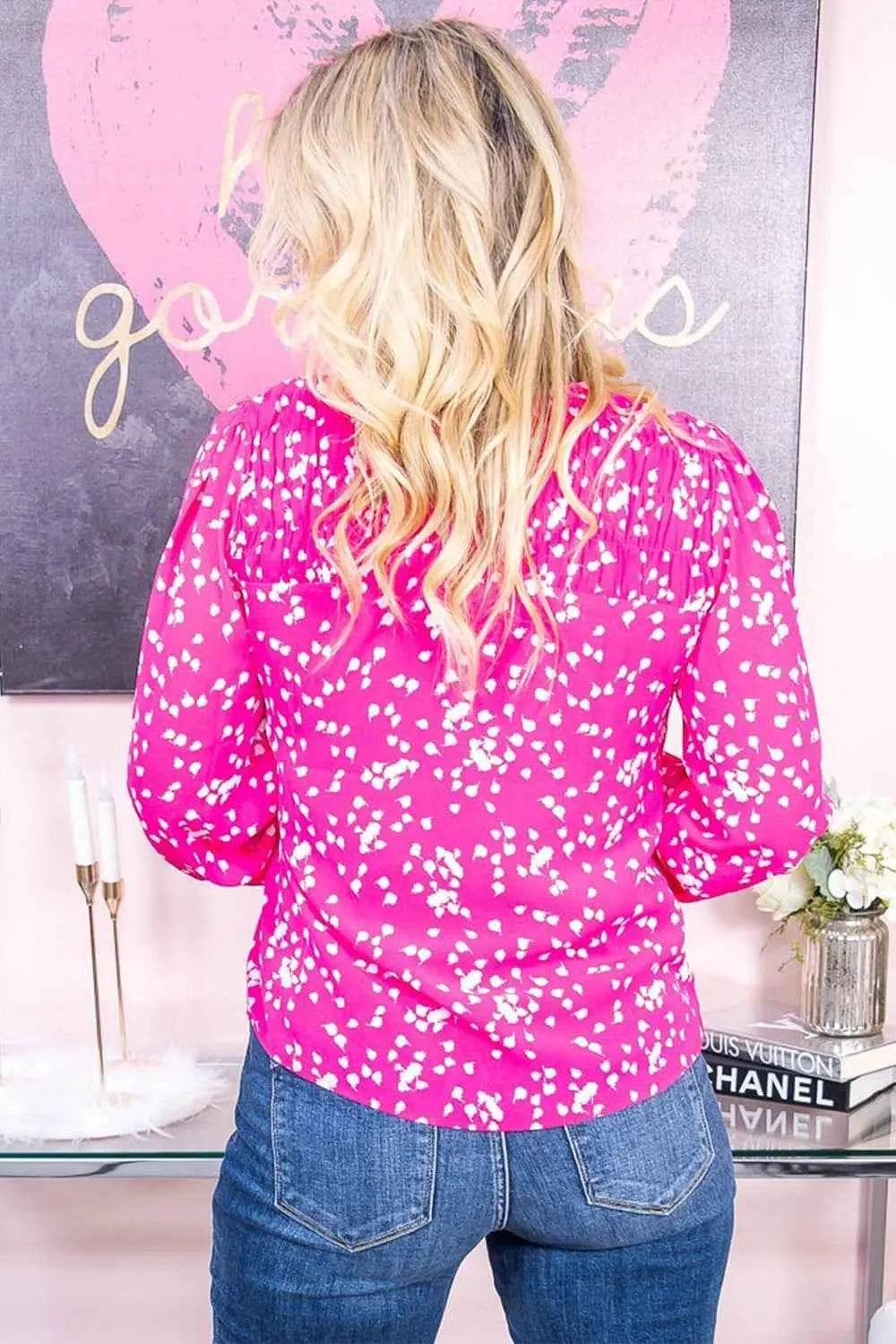 Plus Size Notched Neck Smocked Blouse - GiFTiFY