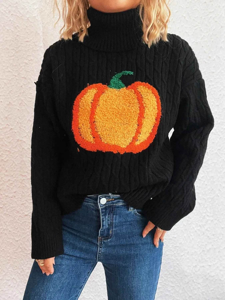 Pumpkin Turtleneck Long Sleeve Sweater - GiFTiFY
