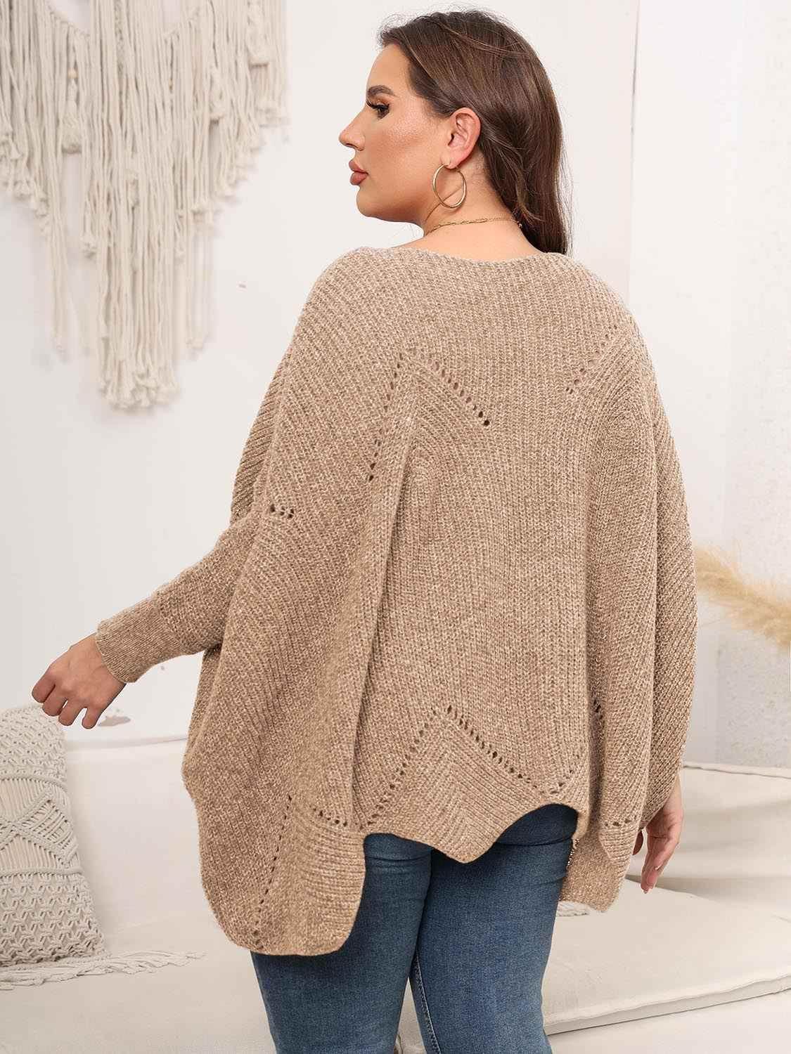 Plus Size Round Neck Batwing Sleeve Sweater - GiFTiFY