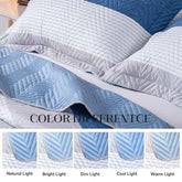 Kasentex Lightweight Reversible Stripe Quilt Set Bedding- Sky Blue and Ivory White, Room Decor, Graduation Gifts, Father&