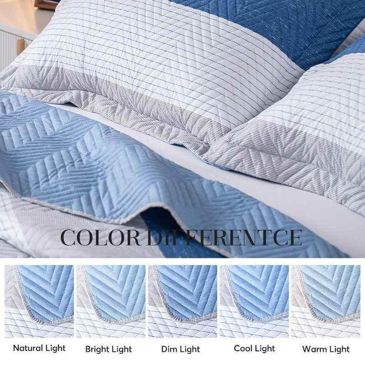Kasentex Lightweight Reversible Stripe Quilt Set Bedding- Sky Blue and Ivory White, Room Decor, Graduation Gifts, Father&