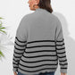 Plus Size Zip-Up Striped Sweater