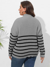 Plus Size Zip-Up Striped Sweater - GiFTiFY