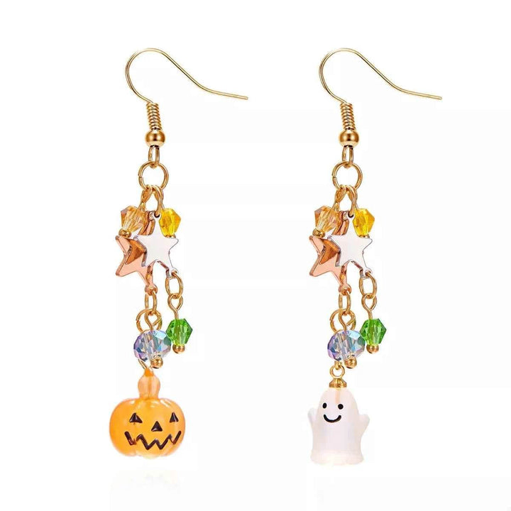 Halloween Asymmetrical Pumpkin Ghost Earrings - GiFTiFY