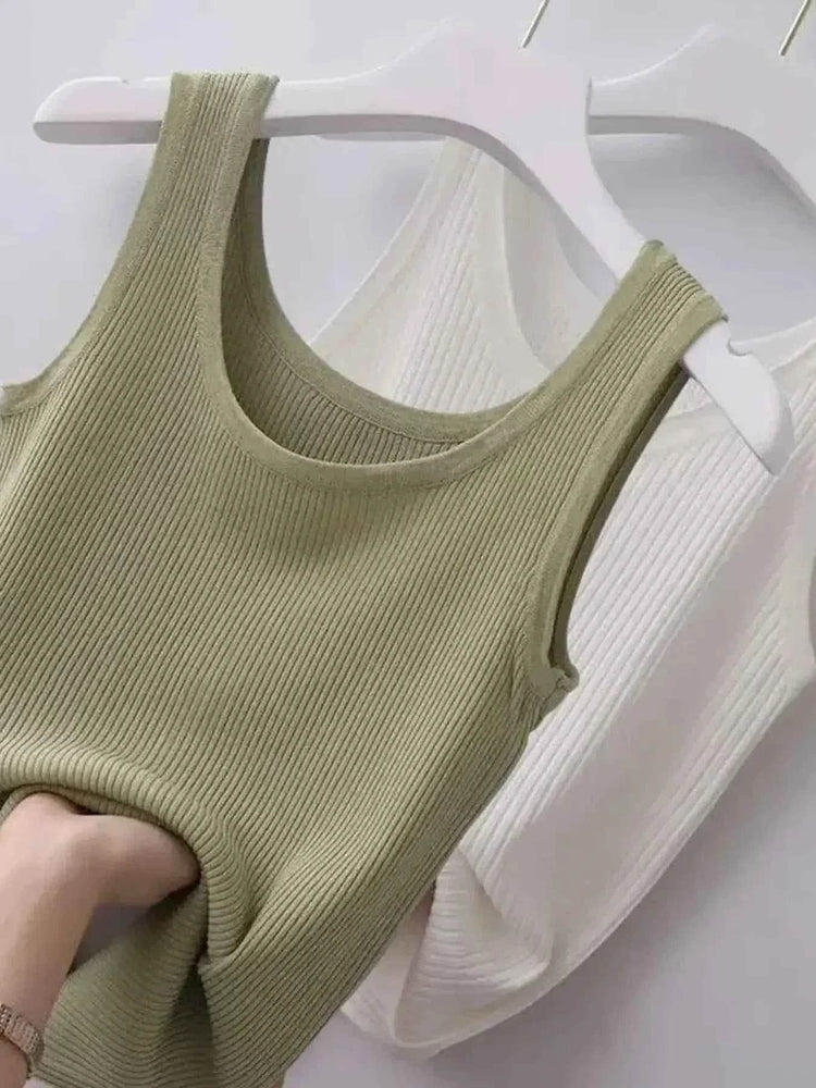 Plus Size Ribbed Knit Scoop Neck Tank Top - GiFTiFY