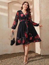 Honey Plus Size Floral Surplice Neck Tie Waist Dress - GiFTiFY