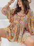 Plus Size Floral Tie Neck Balloon Sleeve Romper - GiFTiFY