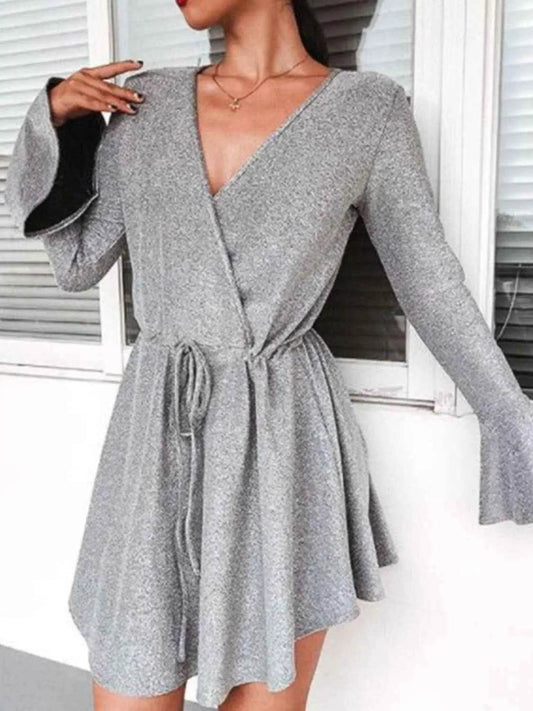 Ivy Lane Plus Size Surplice Neck Flare Sleeve Dress - GiFTiFY