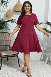 Plus Size Round Neck Openwork Dress - GiFTiFY