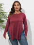 Plus Size Round Neck Long Sleeve Slit T-Shirt - GiFTiFY